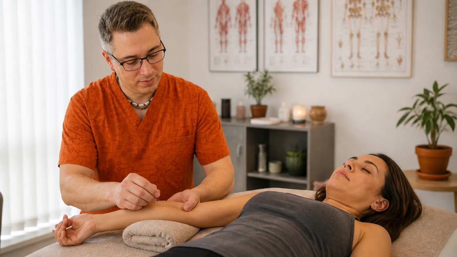 Dan realizando una sesión de MTC-Acupuntura en Osteopatía Dan en Mondéjar